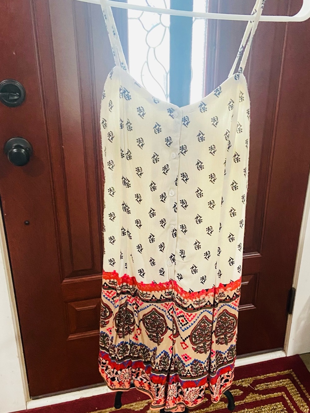 Xhilaration Cream Midi Romper with Red and Tan Boho Border